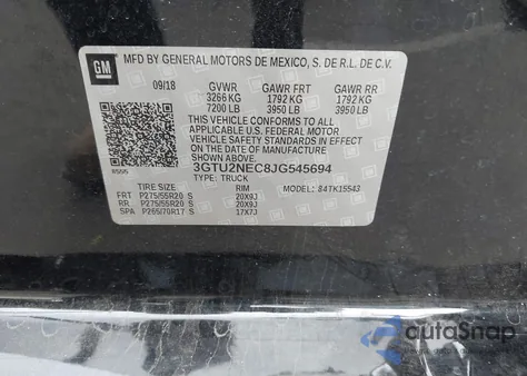 2018 GMC Sierra 1500 Slt z USA, uszkodzony, nr VIN 3GTU2NEC8JG545694